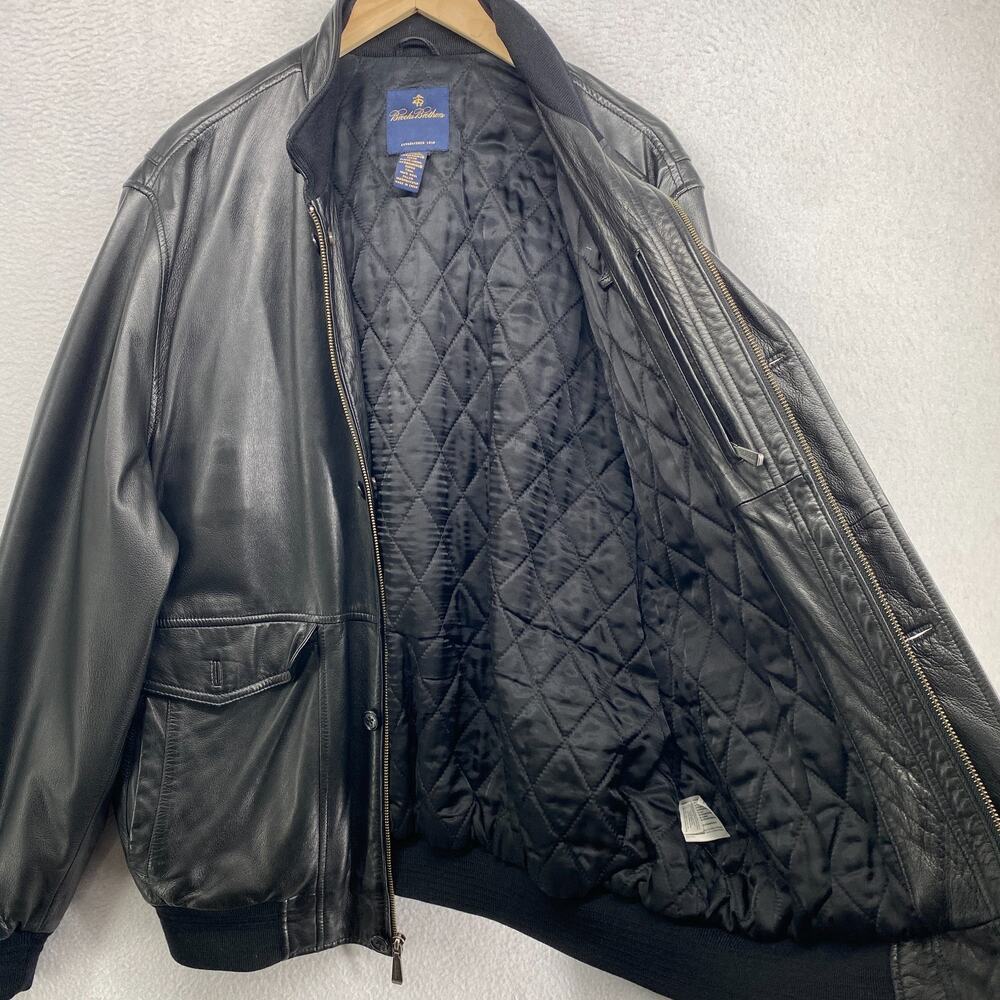 BROOKS BROTHERS Jacket Men XL Leather Motorcycle Bomber Quilted Super Soft Black - Picture 2 of 14